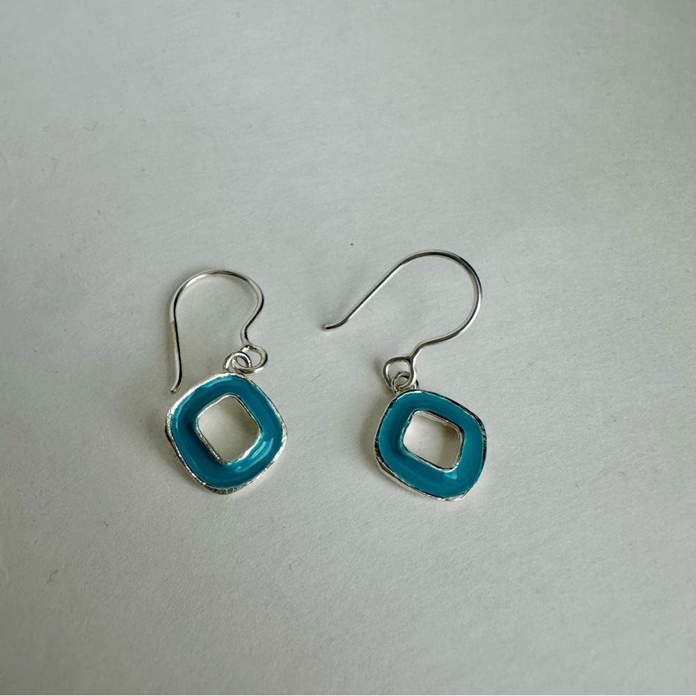 Ride The Waves Sterling Silpada Silver & Blue Enamel Drop Earrings - Picture 7 of 8
